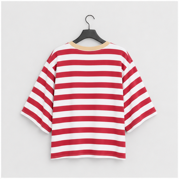 Women Striped 2026 Fashion T Shirts for Women Color Block Crewneck Design Loose Basic Tee - back view
