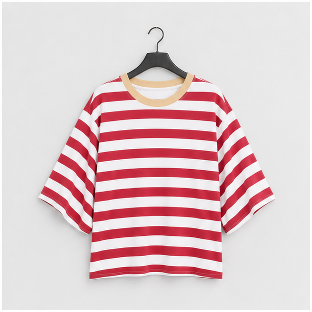 Women Striped 2026 Fashion T Shirts for Women Color Block Crewneck Design Loose Basic Tee - front view
