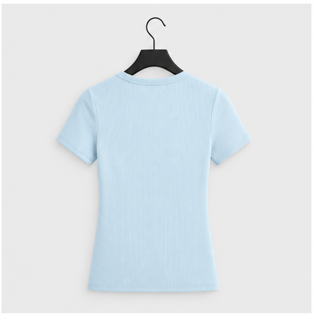 Women Short Sleeve Crewneck Ribbed Knit Slim Fitted Shirts Summer Tops Basic Tee Casual 2026 Spring Outfits Clothes - back vi
