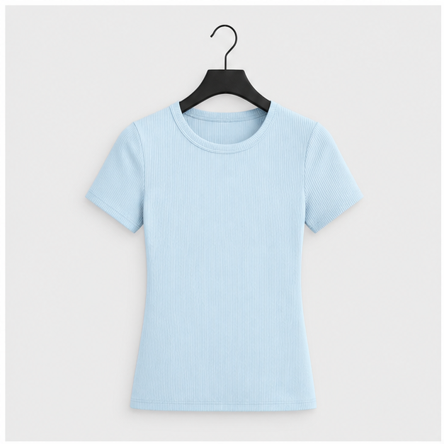 Women Short Sleeve Crewneck Ribbed Knit Slim Fitted Shirts Summer Tops Basic Tee Casual 2026 Spring Outfits Clothes - front v