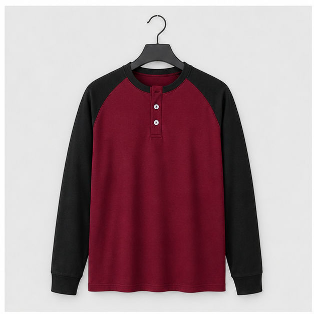 Men Men's Henley Shirt Fall Crewneck Color Block Slim Fit Long Sleeve T Shirts Button Up Tees - front view