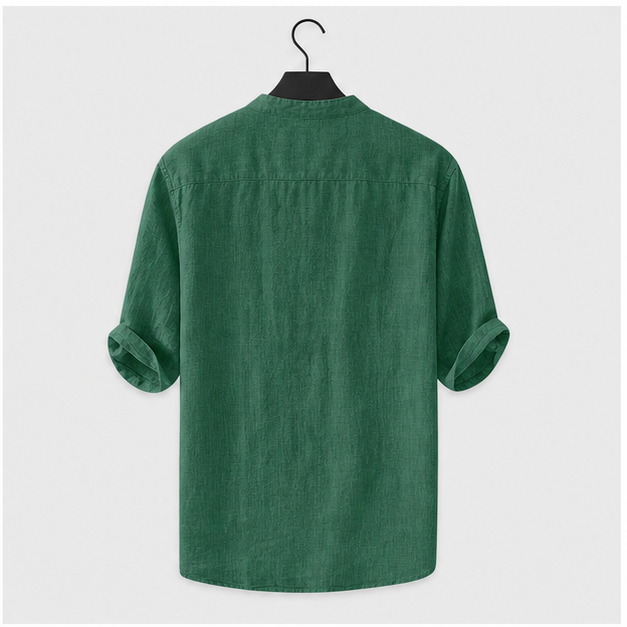 Mens Linen Shirts Casual Cotton 3/4 Sleeve Regular-Fit Henley T-Shirt Summer Lightweight Beach Yoga Tops - back view