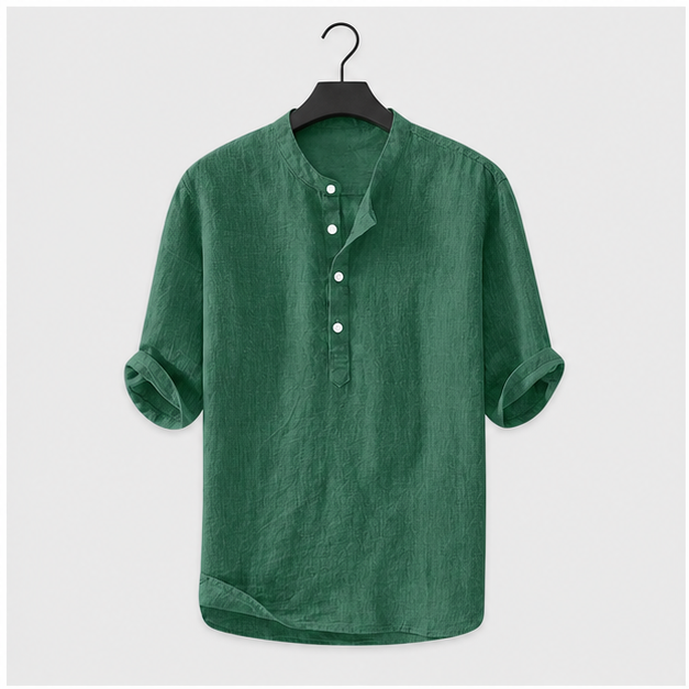 Mens Linen Shirts Casual Cotton 3/4 Sleeve Regular-Fit Henley T-Shirt Summer Lightweight Beach Yoga Tops - front view