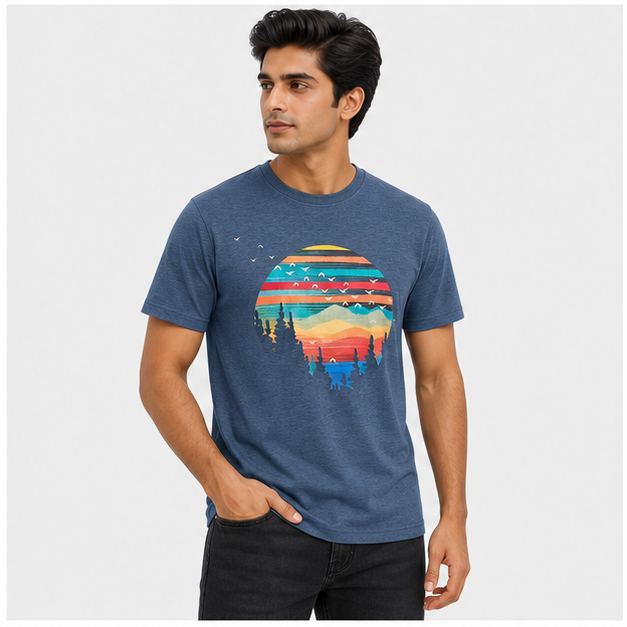 Mens Short Sleeve T-Shirts Graphic Crewneck Casual Printed Tee Summer Beach Hawaiian Vintage Shirts - model view