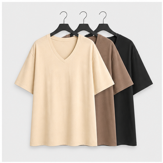 3 Pack Women's Oversized Cotton T-Shirts V Neck Loose Fit Casual Workout Tees Soft Short Sleeve Tops - front view