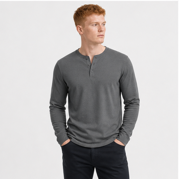 Men's Henley Shirts Long Sleeve Button T-Shirt Lightweight Fashion Casual Pullover Shirt - model view
