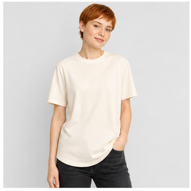 Men's Curved Hem Slub T-Shirt, Embroidered Script - model view