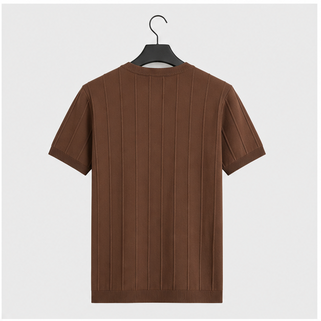 Men's T- Shirts Short Sleeve Knit Sweater Shirt Casual Crewneck Ribbed Pullover Tees - back view