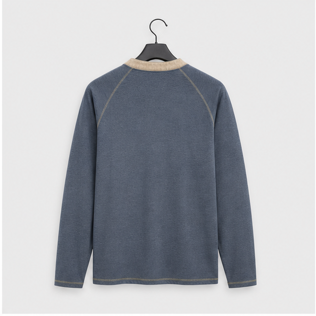 Mens Henley Shirts Long Sleeve Casual Button V Neck T-Shirt Lightweight Fashion Pullover Shirts - back view