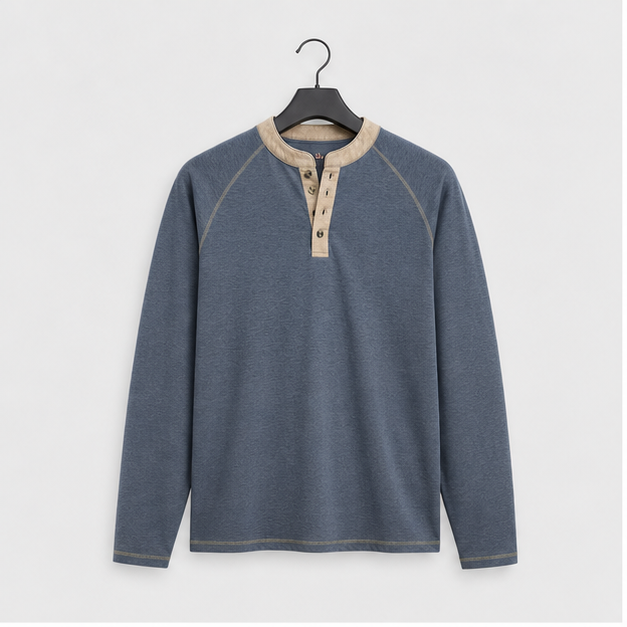 Mens Henley Shirts Long Sleeve Casual Button V Neck T-Shirt Lightweight Fashion Pullover Shirts - front view