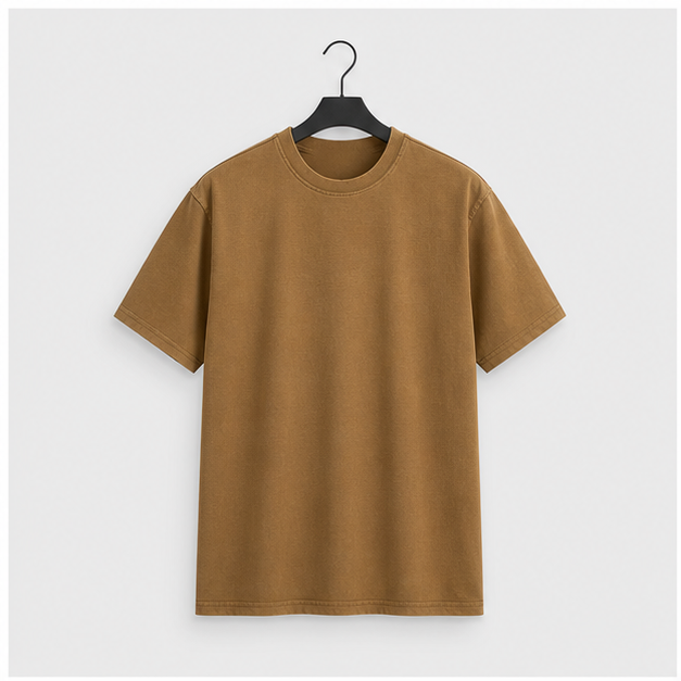 Men's Heavy Weight Crew Neck 100% Cotton T-Shirt - 250g/m2 Thick Distressed Washed T-Shirts for Men - front view