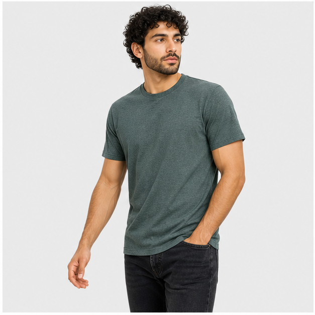 Men's Crew Neck T-Shirts 4-Pack - Soft Short Sleeve Basic Tees, Comfortable Classic Fit Jersey Shirts for Men - model view