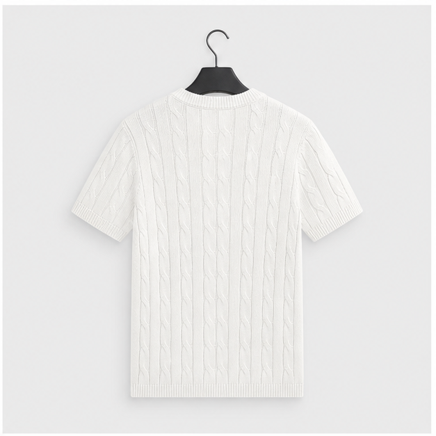 Men's T-Shirts Cable Knit Short Sleeve Tshirt Casual Textured Shirt Crewneck Tee Shirts - back view