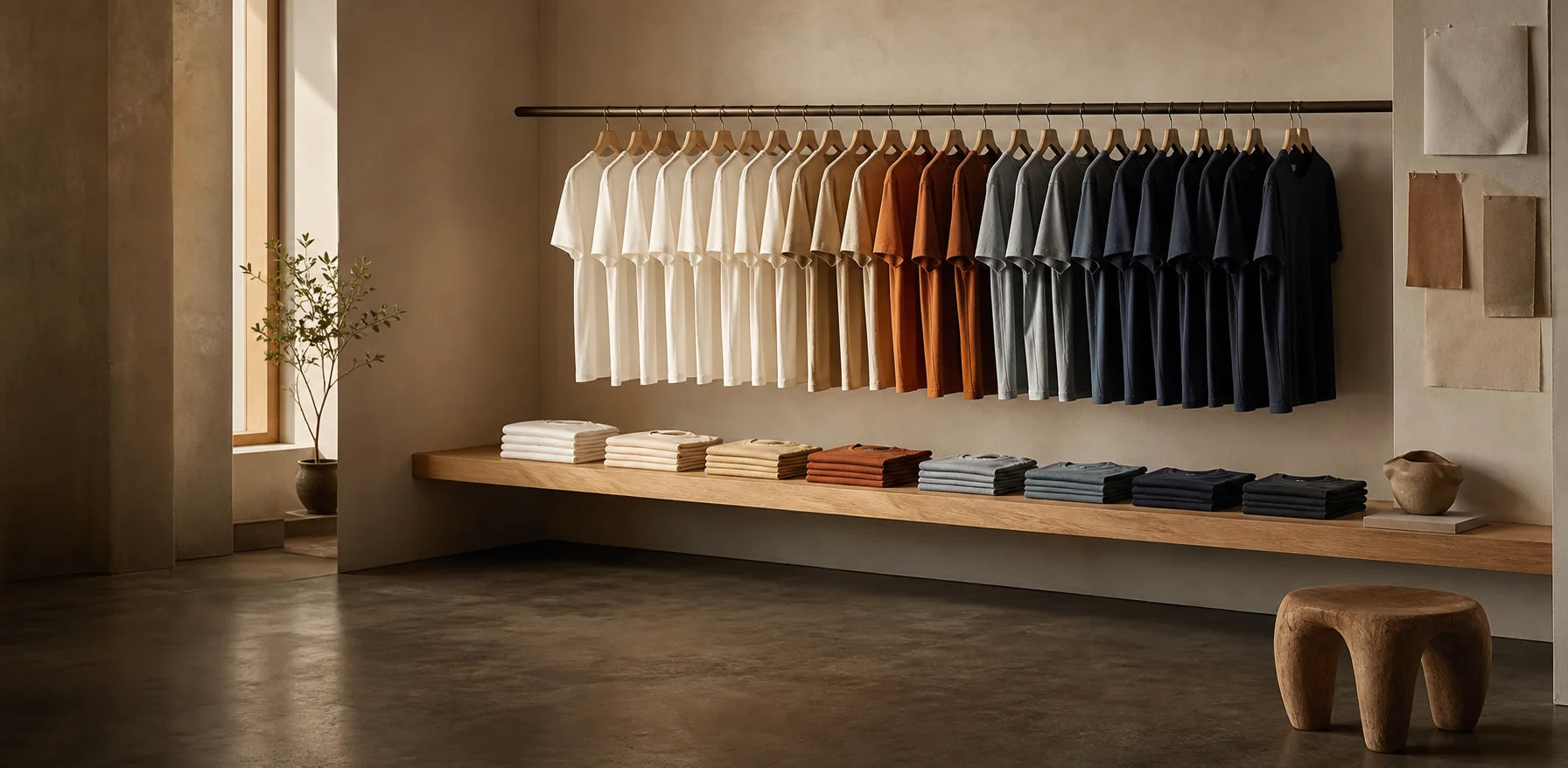 T-shirts displayed in a fashion studio